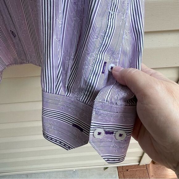 BUGATCHI MEN SHAPED FIT DRESS SHIRT SIZE XL purple and white - Picture 5 of 13